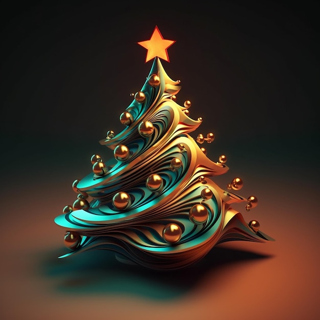 Un sapin de Noël doré et bleu avec une étoile sur le dessus