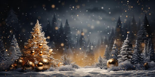Sapin de Noël doré avec lumières scintillantes AI générative