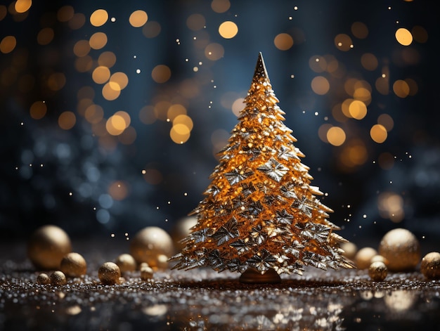 Sapin de Noël doré avec lumières scintillantes AI générative