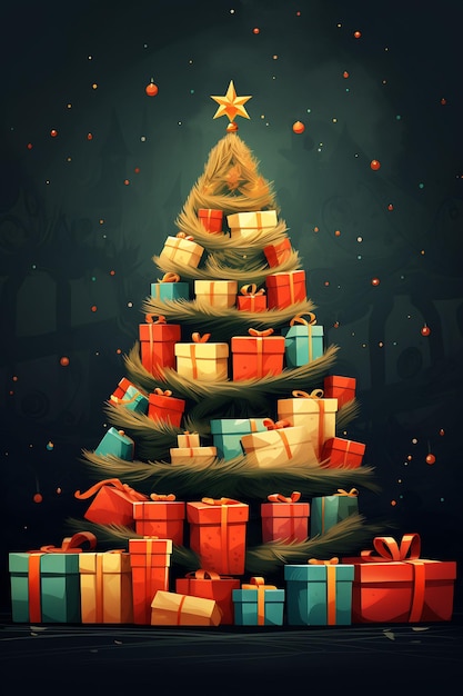 Un sapin de Noël entouré de cadeaux