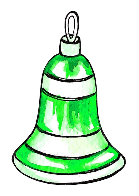 Sapin de Noël jouet cloche aquarelle croquis couleur verte nouvel an