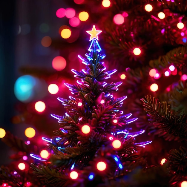 Photo un sapin de noël lumineux au néon cyberpunk