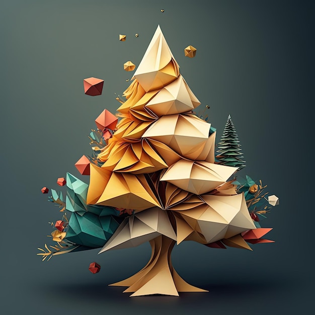 Sapin de Noël stylisé de style origami artisanat découpé en papier multidimensionnel