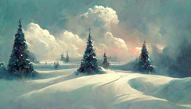 Sapins décorés dans une forêt enneigée en hiver illustration de paysage de noël