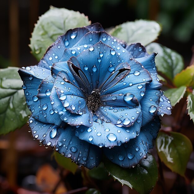 Photo sapphire elegance blue morpho au milieu de roses trempées dans la pluie