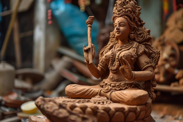 Photo saraswati puja idole en argile fabriquée à calcutta en inde