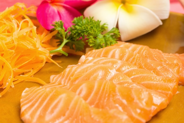 Sashimi saumon, sur, plat, closeup