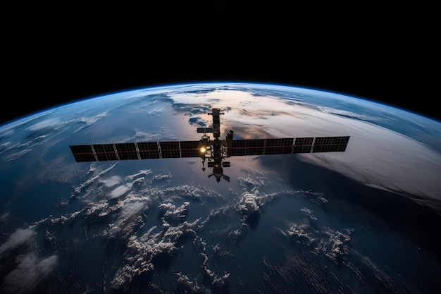 Photo un satellite au-dessus de la terre est vu de l'espace.