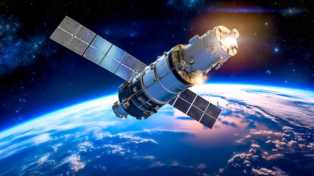 satellite dans l'espace en orbite autour de la planète Terre réalisé avec Generative AI