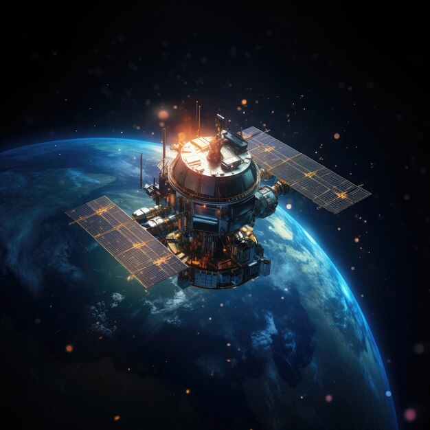 Photo un satellite est en orbite autour de la terre.