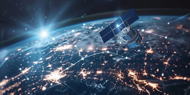 Photo satellite en orbite autour de la terre ia générative