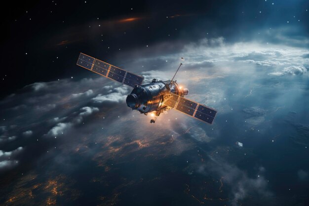 Un satellite en orbite avec le fond de la terre