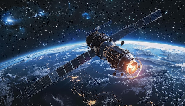 Un satellite vole dans l'espace au-dessus de la Terre.