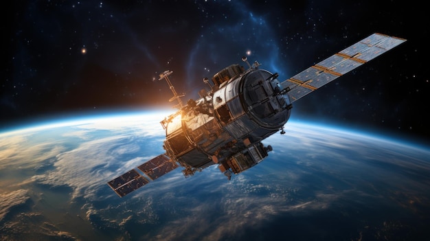 Les satellites spatiaux orbitent autour de la Terre Les satellite spatiaux au-dessus de la surface de la Terre