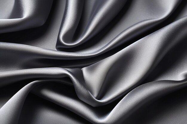 Le satin noir gris, la texture du tissu sombre, le luxueux brillant, c'est un tissu de soie abstrait.