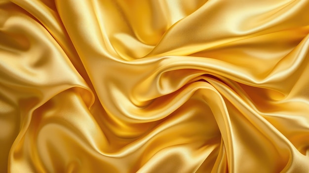 Satin de soie dorée Arrière-plan luxueux et riche avec de l'espace pour le design Plis doux tissu lisse brillant