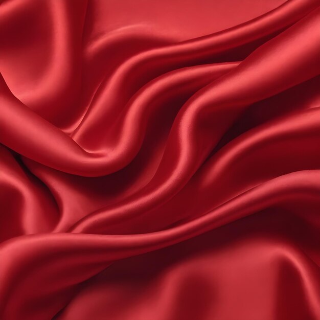 Satin de soie rouge vif se plie sur une surface de tissu brillant un beau fond soyeux avec de l'espace pour le design