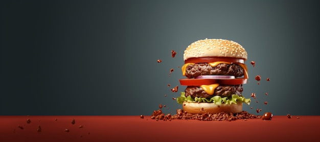 Satisfaire le double cheeseburger sur un fond neutre IA générative