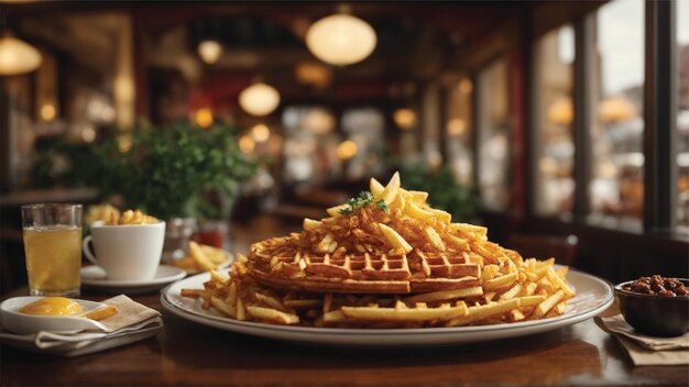 Photo satisfaites vos envies avec nos vafles frites délicieuses savamment assaisonnées et servies