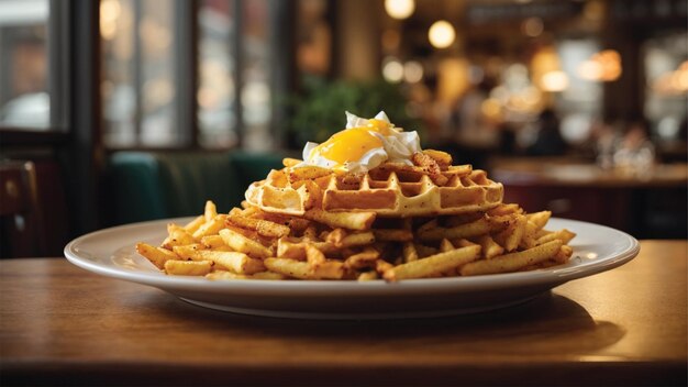 Photo satisfaites vos envies avec nos vafles frites délicieuses savamment assaisonnées et servies