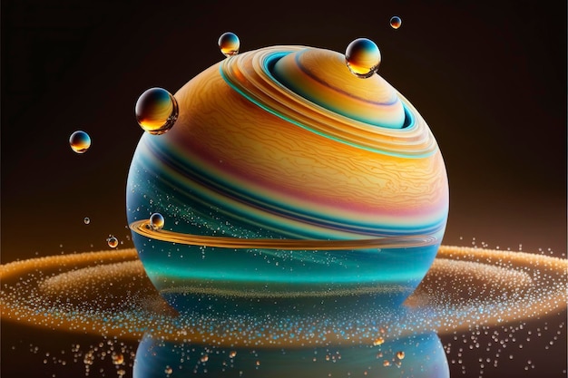 Saturne brillant enrobé de bonbon recouvert de gouttelettes d'eau et de miel.
