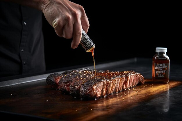 Photo une sauce au barbecue en train d'être brossée sur un lomb de sanglier