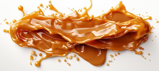 Une sauce au caramel indulgente et délicieuse isolée sur un fond blanc propre.