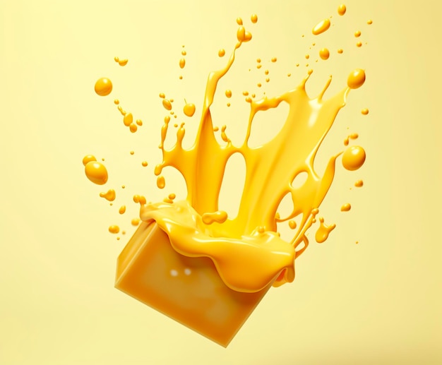 Sauce au fromage éclaboussée dans l'air avec du fromage cheddar rendu 3D IA générative