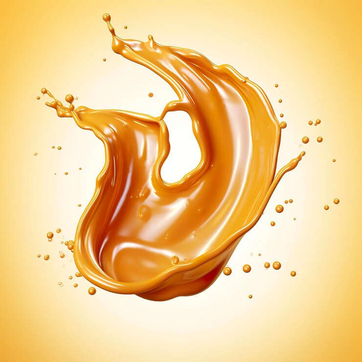 Photo sauce caramélisée sirop liquide éclaboussure de sucre bonbons caramel ou caramel fondu 3d ia générative