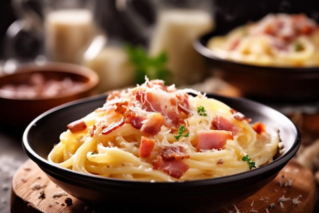 Sauce carbonara fromage bacon viande pâtes nourriture italienne repas de spaghettis IA générative