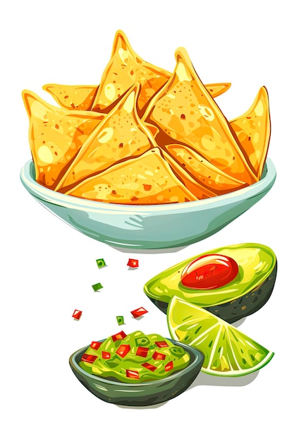 Sauce guacamole traditionnelle avec des chips de nachos isolées sur fond blanc Nourriture mexicaine populaire