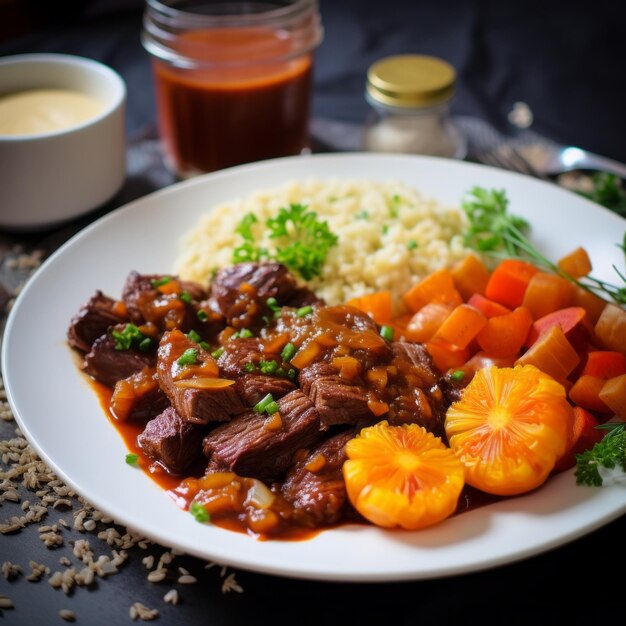 Photo sauce lgumes avec du riz et viande de