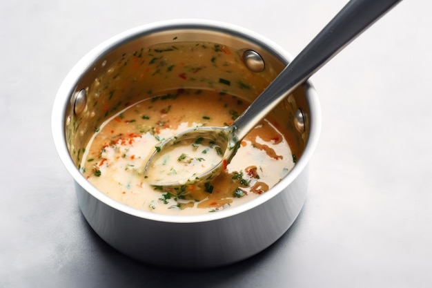 Sauce rémoulade dans une casserole sur fond blanc IA générative