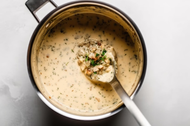 Sauce rémoulade dans une casserole sur fond blanc IA générative