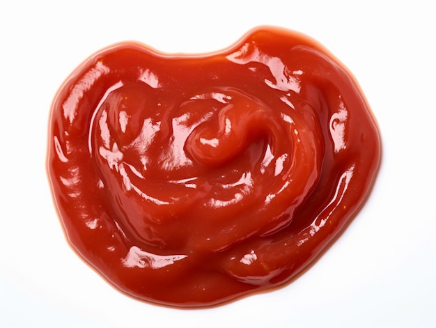 sauce tomate arafée en forme de coeur sur une surface blanche ai générative