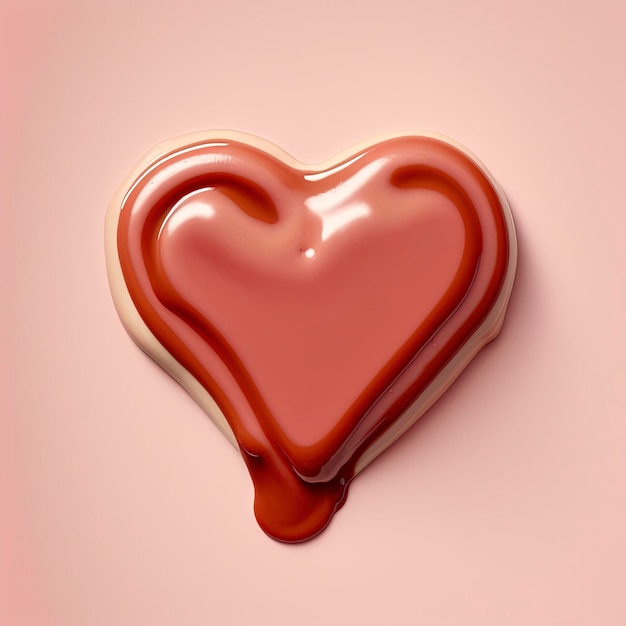 La sauce tomate a une forme de coeur sur un fond rose-clair