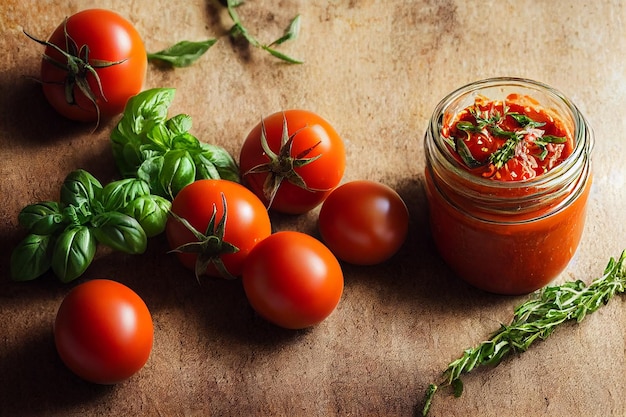 Sauce tomate fraîche sur table