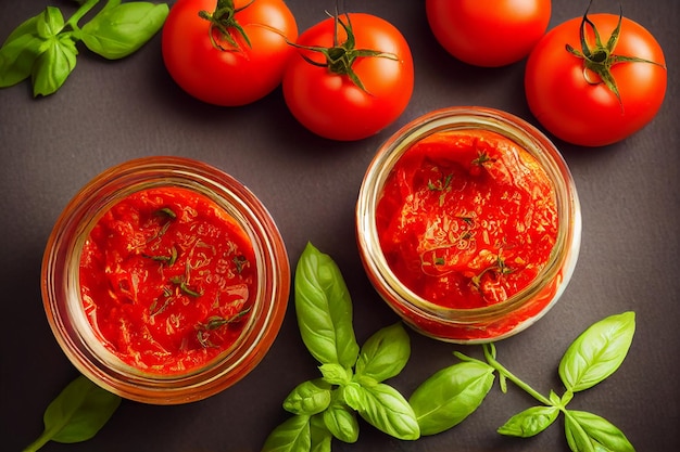 Sauce tomate fraîche sur table