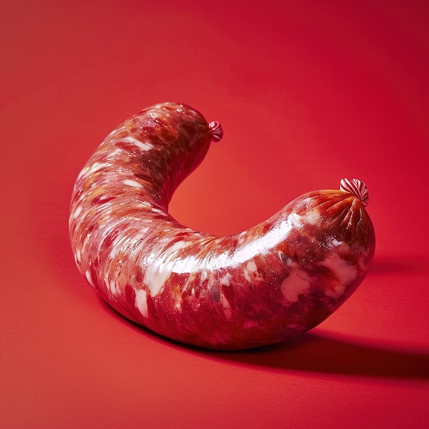 une saucisse sur un fond rouge avec le mot saucisse dessus