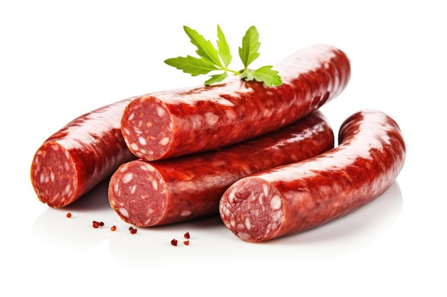 Saucisse fumée sur fond blanc