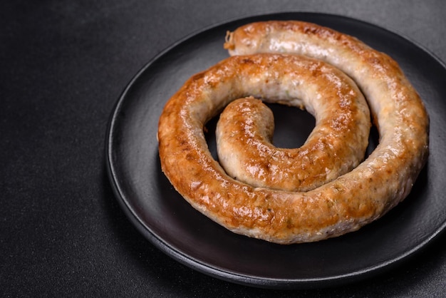 Saucisse maison cuite au four avec des épices et des herbes se bouchent