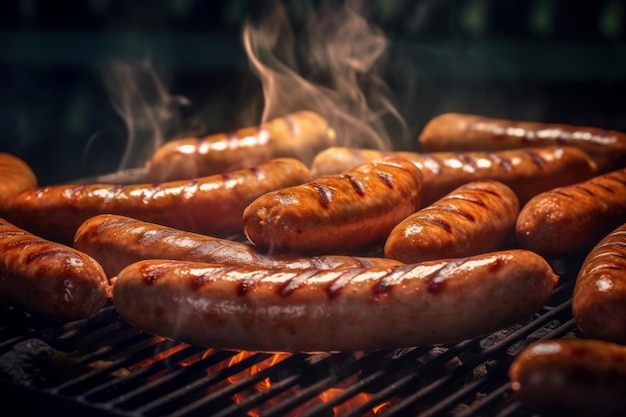 Saucisses chaudes grillées sur le feu Generate Ai