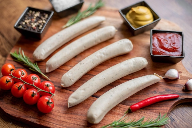 saucisses crues aux épices sur fond rustique