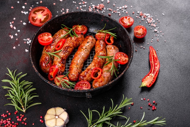 Saucisses Grillées Aux Légumes Et épices Sur Tableau Noir