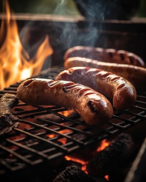 Les saucisses grillées sont parfaites pour les fêtes dans le jardin et les vacances d'été AI générative