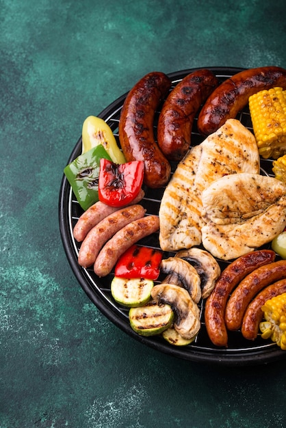 Saucisses grillées viande et légumes