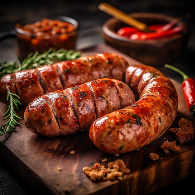 Des saucisses sur une planche à couper