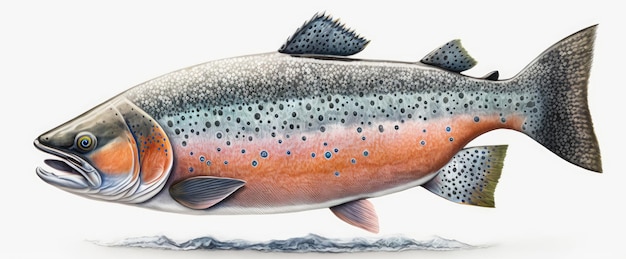 Un saumon dessiné sur fond blanc aquarelle illustrations de fruits de mer biologiques ai généré