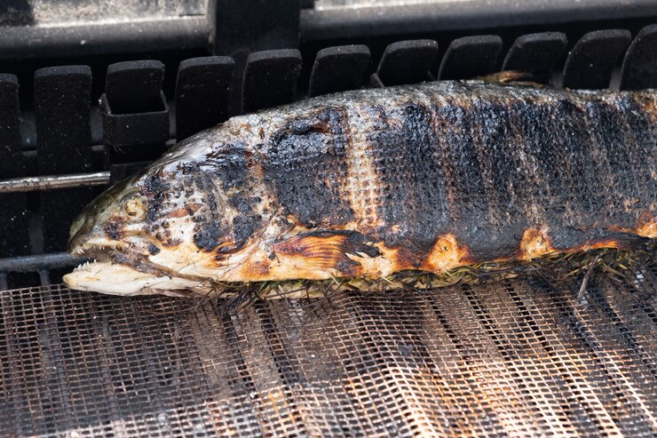 Photo saumon farci aux herbes grillé au barbecue