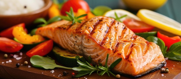 Photo saumon grillé avec des légumes frais